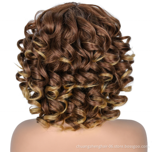 Customized American wig bob wavy heat resistant for women sale afro long wholesale wig cheap blonde kinky synthetic wigs brown